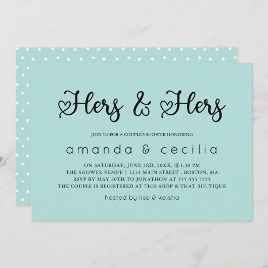 ターコイズミニマリストShirs & Shirsカップルのシャワー 招待状 (正面/裏面)