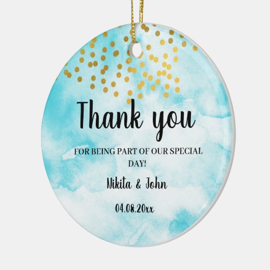 ターコイズミニマル書感謝していはギフト セラミックオーナメント (左)