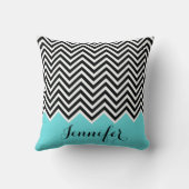 ターコイズミントと黒と白のシェブロンカスタム クッション (裏面)