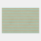 ターコイズミントグリーンラインフェイクブラウン素朴クラフト ラッピングペーパーシート (正面)