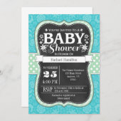ターコイズミントシャルボードフローラベビーシャワー 招待状 (正面/裏面)