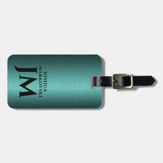 ターコイズメタリックカスタムテクスチャタイポグラフィ ラゲッジタグ (正面横)