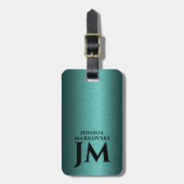 ターコイズメタリックカスタムテクスチャタイポグラフィ ラゲッジタグ (正面縦)