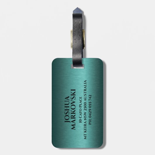 ターコイズメタリックカスタムテクスチャタイポグラフィ ラゲッジタグ (裏面縦)
