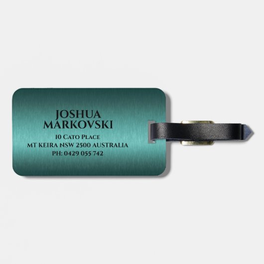 ターコイズメタリックカスタムテクスチャタイポグラフィ ラゲッジタグ (裏面横)