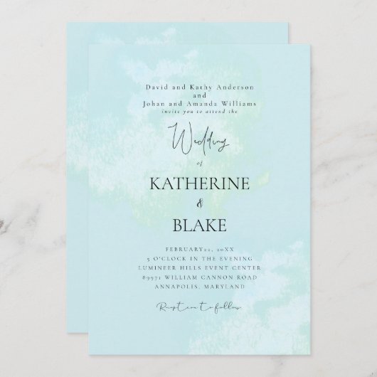 ターコイズモダンの両親 招待状 (正面/裏面)