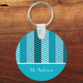 ターコイズモダンの名ストライプ前の山かっこ キーホルダー (正面)