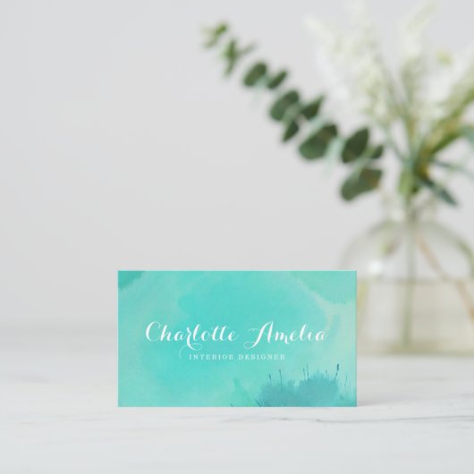 ターコイズモダンエレガント水彩 名刺 (スタンド正面)