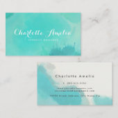 ターコイズモダンエレガント水彩 名刺 (正面/裏面)
