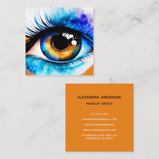 ターコイズモダンオレンジアイランドメイクアップウォーターカラー スクエア名刺 (正面/裏面)