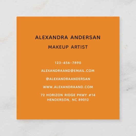 ターコイズモダンオレンジアイランドメイクアップウォーターカラー スクエア名刺 (裏面)