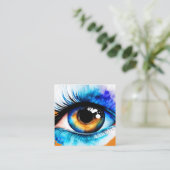 ターコイズモダンオレンジアイランドメイクアップウォーターカラー スクエア名刺 (スタンド正面)