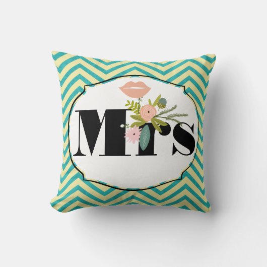 ターコイズモダンシャルトリュースダマスクウェディング クッション (正面)