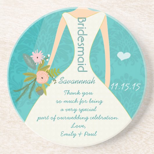 ターコイズモダンシャルトリュースダマスクウェディング コースター (正面)