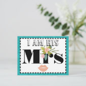 ターコイズモダンシャルトリュースダマスクウェディング ポストカード (スタンド正面)