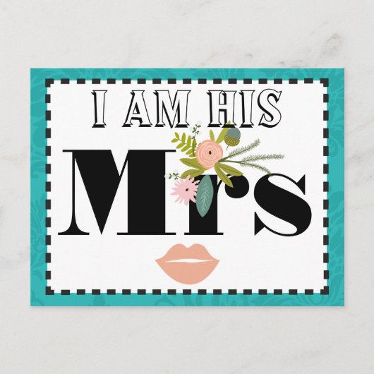 ターコイズモダンシャルトリュースダマスクウェディング ポストカード (正面)