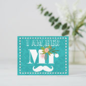 ターコイズモダンシャルトリュースダマスクウェディング ポストカード (スタンド正面)