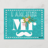 ターコイズモダンシャルトリュースダマスクウェディング ポストカード (裏面)