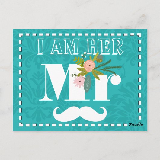 ターコイズモダンシャルトリュースダマスクウェディング ポストカード (裏面)