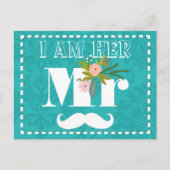 ターコイズモダンシャルトリュースダマスクウェディング ポストカード (正面)