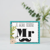 ターコイズモダンシャルトリュースダマスクウェディング ポストカード (スタンド正面)