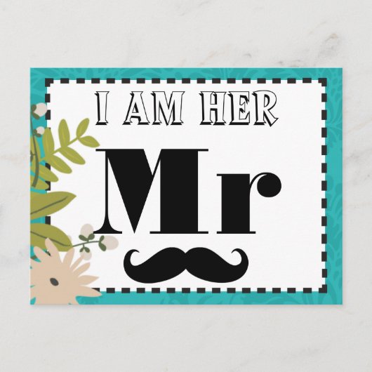 ターコイズモダンシャルトリュースダマスクウェディング ポストカード (正面)