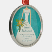 ターコイズモダンシャルトリュースダマスクウェディング メタルオーナメント (右)