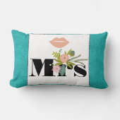 ターコイズモダンシャルトリュースダマスクウェディング ランバークッション (正面)