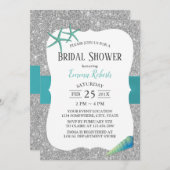 ターコイズモダンスターフィッシュシルバーブライダルシャワー 招待状 (正面/裏面)