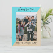 ターコイズモダンスラント新年フォトフラットカード シーズンカード (スタンド正面)