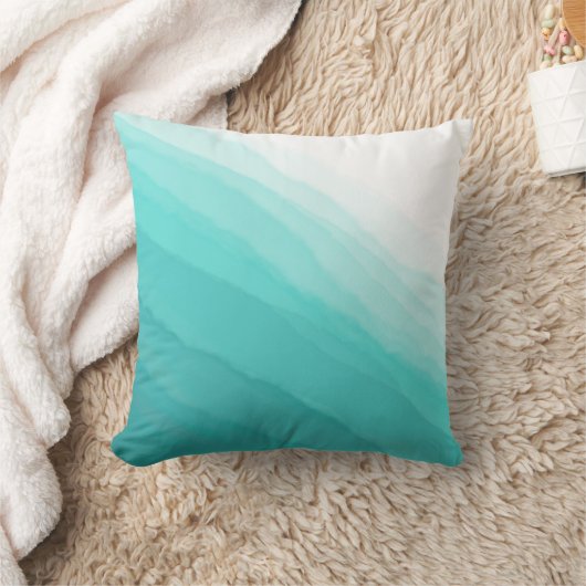 ターコイズモダンティール(緑がかった色)波水色抽象芸術 クッション (ブランケット)