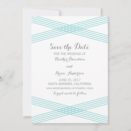 ターコイズモダンデコ保存日付招待状 セーブザデート (正面)