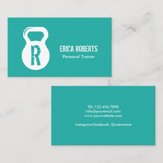 ターコイズモダンフィットネスパーソナルトレーナーモノグラム 名刺 (正面/裏面)