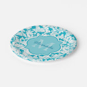 ターコイズモダンフローラガーリーモノグラム ペーパープレート (アングル)