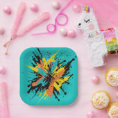 ターコイズモダンペイントボールスポーツカラー（ばちゃばちゃ）跳ねる ペーパープレート (パーティー)