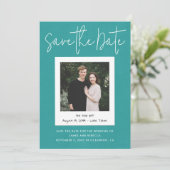 ターコイズモダン婚約写真の保存日付 招待状 (スタンド正面)