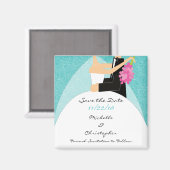 ターコイズモダン新郎新婦Date Magnetを保存 マグネット (正面/裏面)