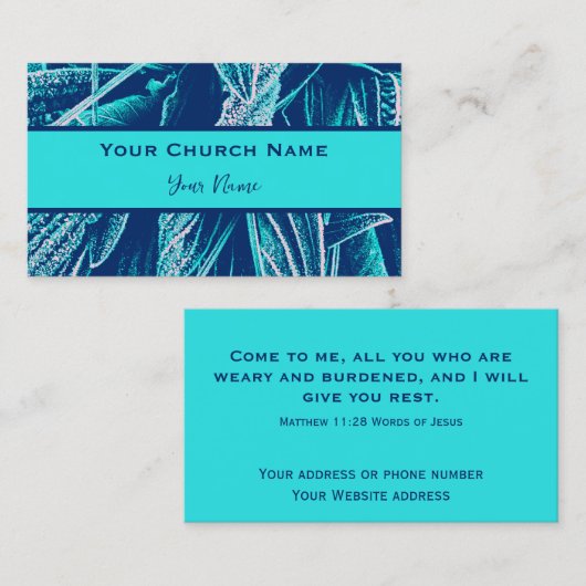 ターコイズモダン自然聖書マタイ28:11 名刺 (正面/裏面)