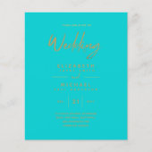 ターコイズモダン金ゴールドシンプル結婚式招待状 (正面)
