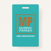 ターコイズモダン銅正方形モノグラムロゴ写真 バッジ (裏面)