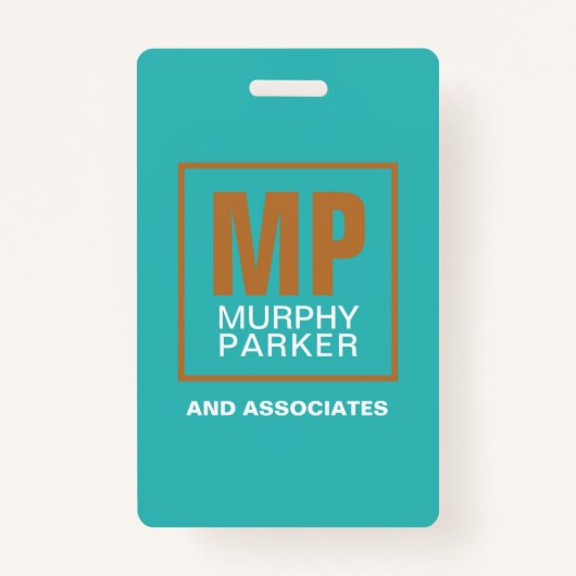 ターコイズモダン銅正方形モノグラムロゴ写真 バッジ (裏面)