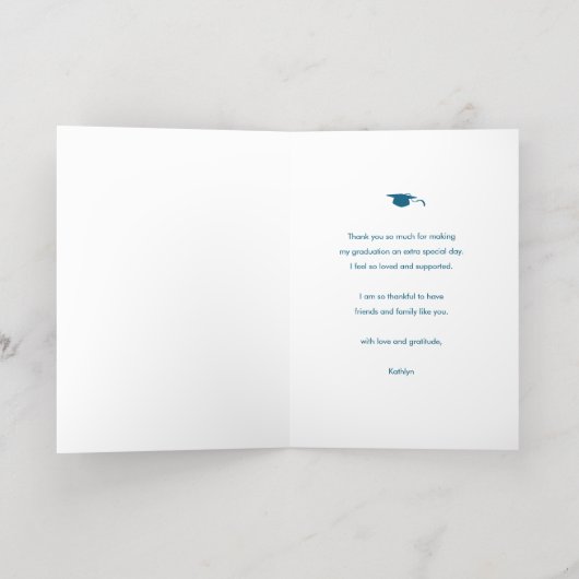 ターコイズモダン4フォトシック卒業ありがとう 箔グリーティングカード (内側レイダウン)