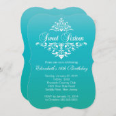 ターコイズモダンSweet sixteen誕生会 招待状 (正面/裏面)