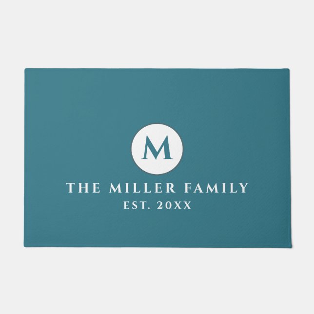 ターコイズモノグラムのファミリ名の形式 ドアマット (正面)
