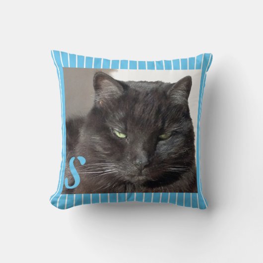 ターコイズモノグラムキャットフォト クッション (正面)