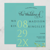 ターコイズモノグラム 💍 現代的幾何学的なエレガンス 招待状 (正面/裏面)