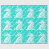 ターコイズユニコーンパターンハッピーバースデー文字 ラッピングペーパー (フラット)