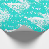 ターコイズユニコーンパターンハッピーバースデー文字 ラッピングペーパー (角)