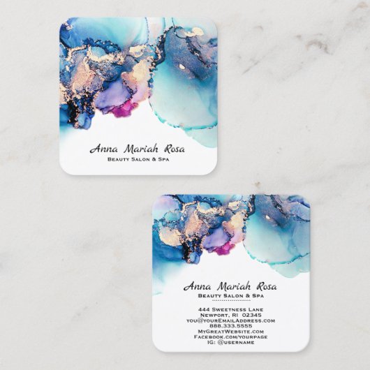 *~*ターコイズユミー抽象芸術AP29ティール（緑がかった色）金ゴールドギルド スクエア名刺 (正面/裏面)