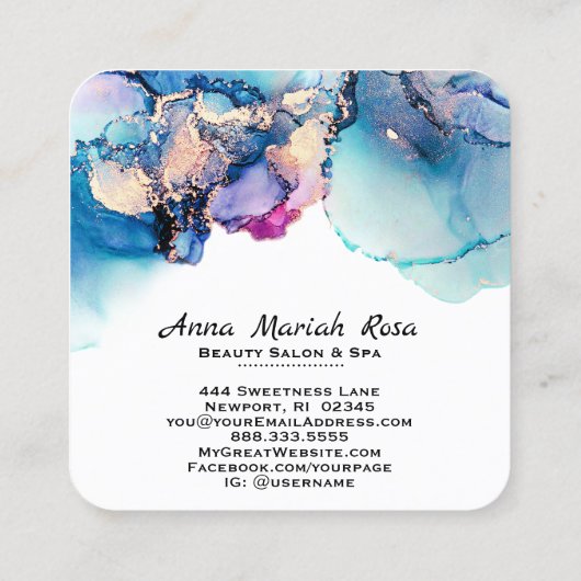 *~*ターコイズユミー抽象芸術AP29ティール（緑がかった色）金ゴールドギルド スクエア名刺 (裏面)